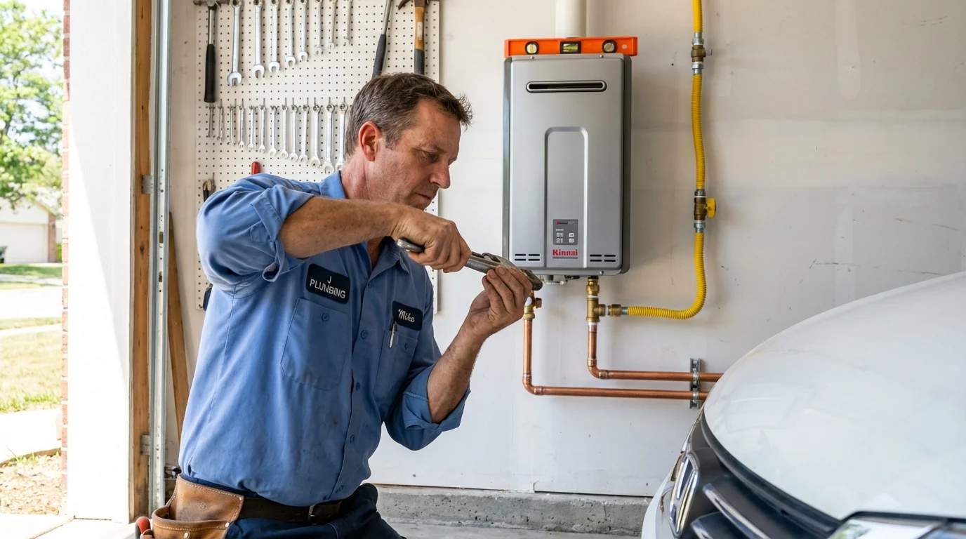 Tankless water heater installation by a Johns Plumbing LLC plumber in Noel